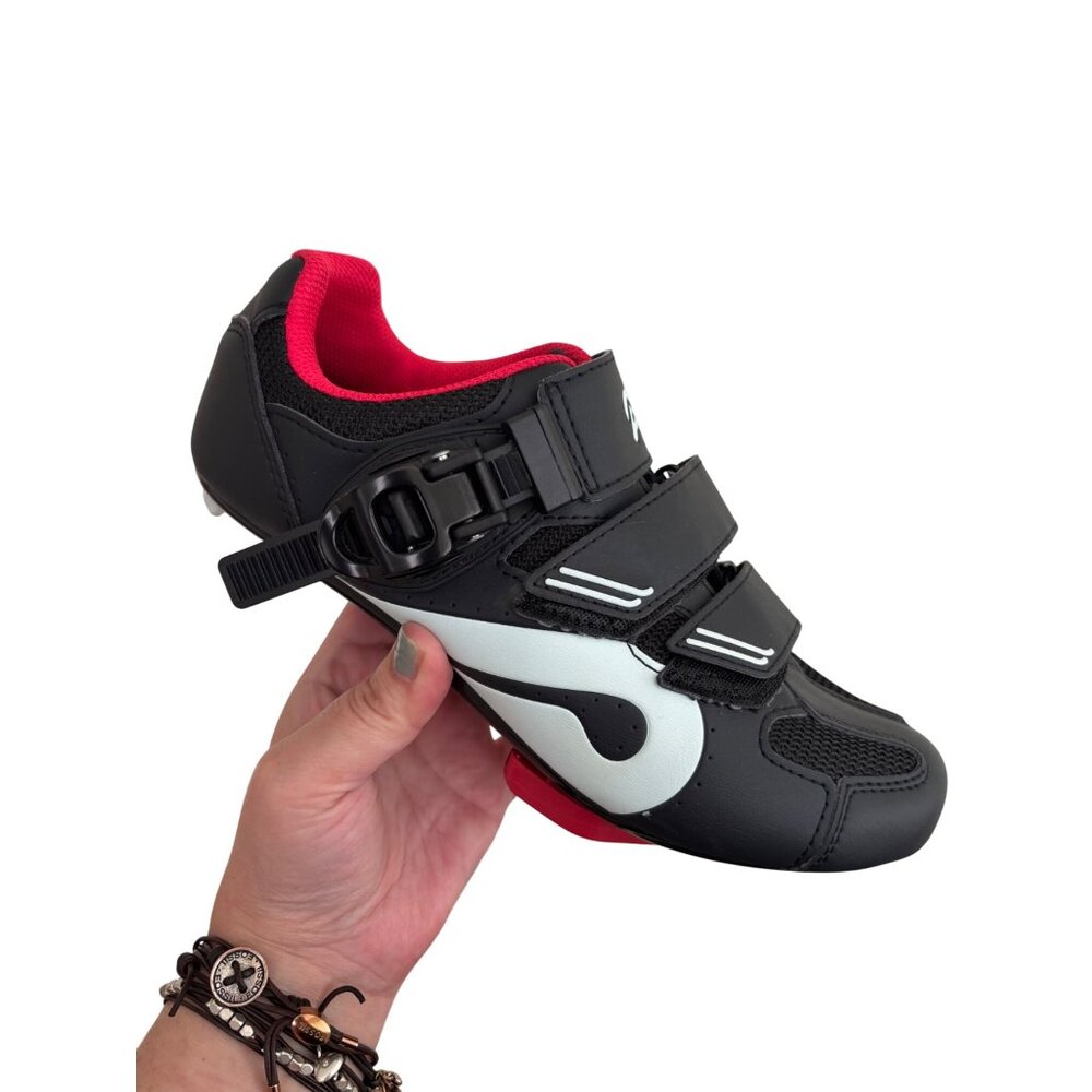 Peloton Cycling Shoes Black Red Trim & Cleats Size 38 Adjustable Straps